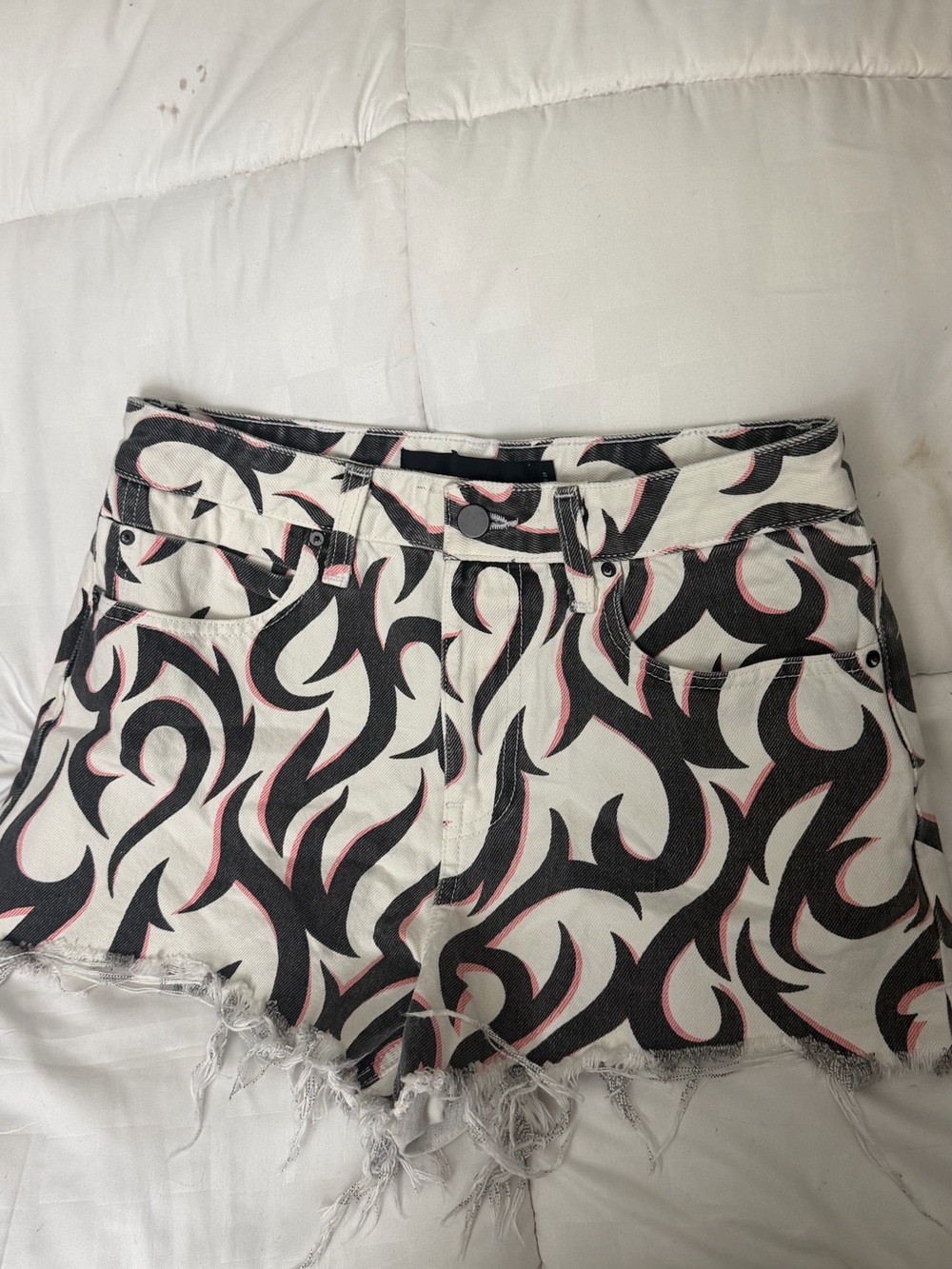 Alexander wang White Tribal Print Denim Cutoff Shorts